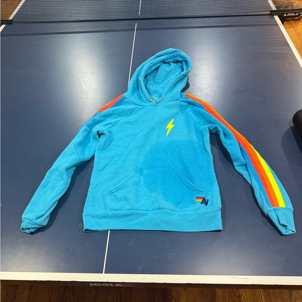 Aviator Nation Blue Hoodie with Vibrant Stripes XS